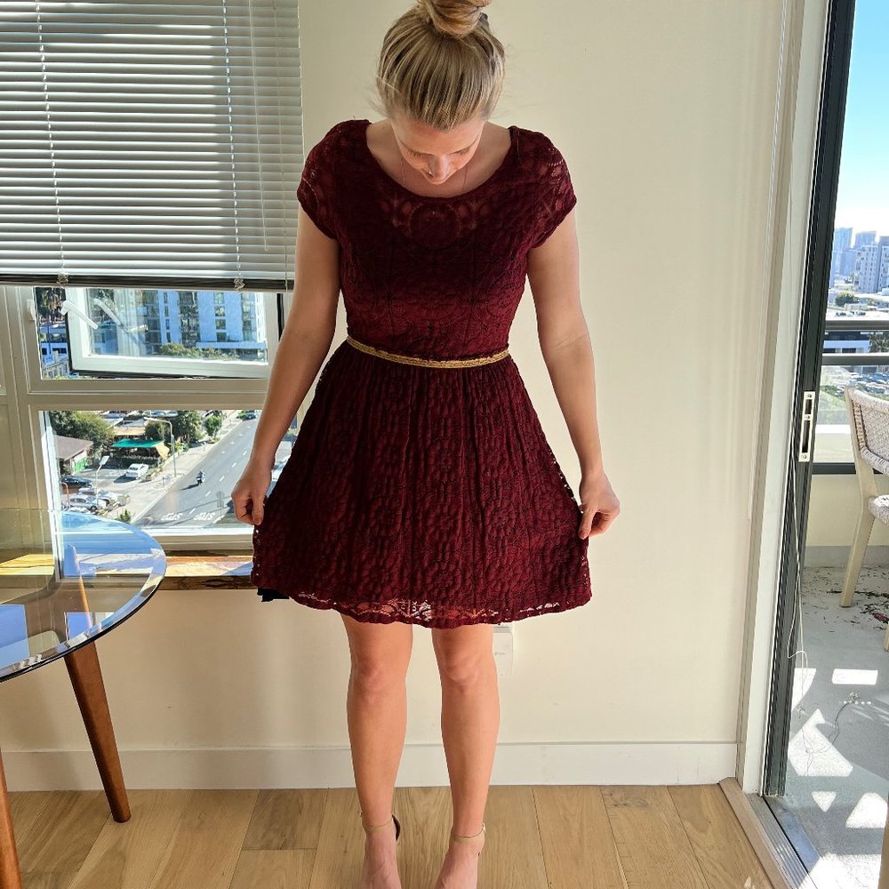 Anthro “Weston” Brand Maroon Lace Dress